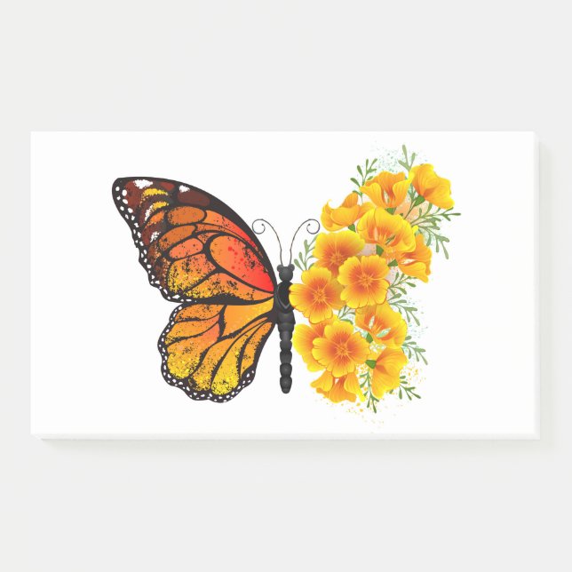 Blume Butterfly mit gelbem Kalifornien-Mohn Post-it Klebezettel (Vorderseite)