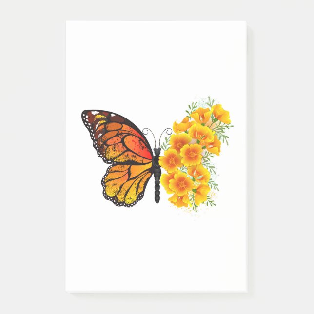 Blume Butterfly mit gelbem Kalifornien-Mohn Post-it Klebezettel (Vorderseite)