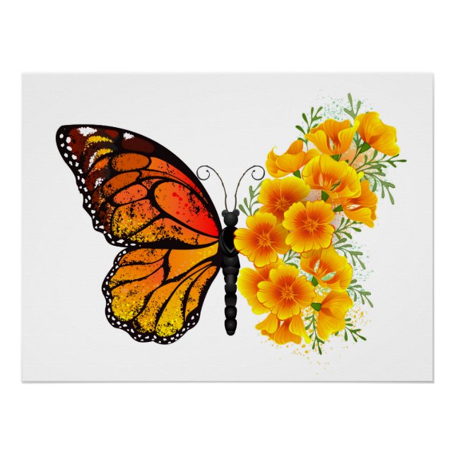 Blume Butterfly mit gelbem Kalifornien-Mohn Poster (Vorderseite)