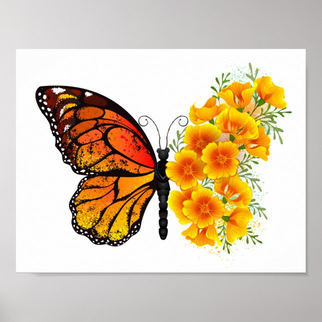 Blume Butterfly mit gelbem Kalifornien-Mohn Poster (Vorne)