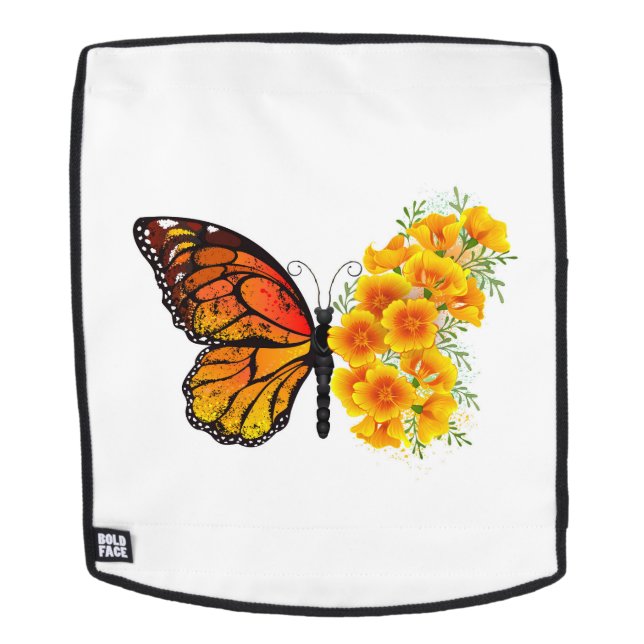 Blume Butterfly mit gelbem Kalifornien-Mohn Rucksack (Abnehmbare Front)
