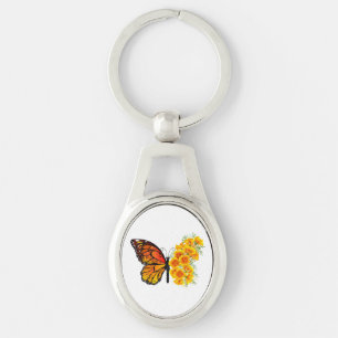 Blume Butterfly mit gelbem Kalifornien-Mohn Schlüsselanhänger
