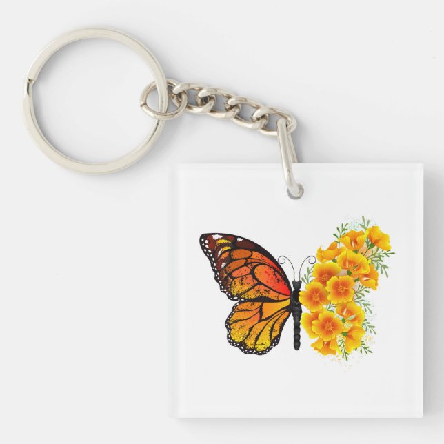 Blume Butterfly mit gelbem Kalifornien-Mohn Schlüsselanhänger (Vorderseite)