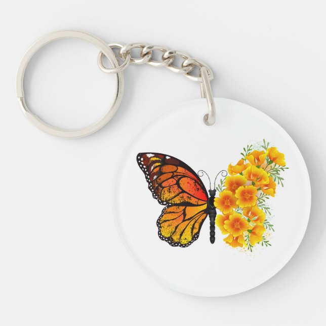 Blume Butterfly mit gelbem Kalifornien-Mohn Schlüsselanhänger (Vorderseite)