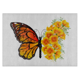 Blume Butterfly mit gelbem Kalifornien-Mohn Schneidebrett
