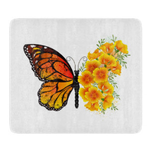 Blume Butterfly mit gelbem Kalifornien-Mohn Schneidebrett