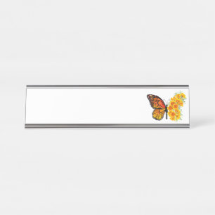 Blume Butterfly mit gelbem Kalifornien-Mohn Schreibtischnamensplakette