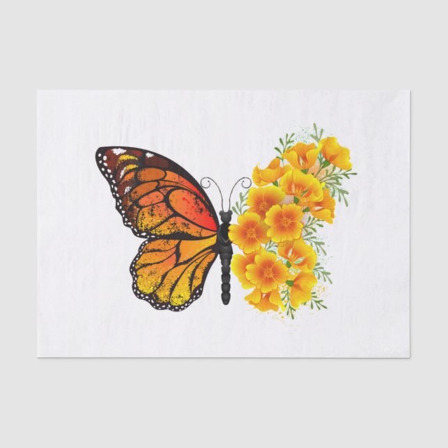 Blume Butterfly mit gelbem Kalifornien-Mohn Seidenpapier (Vorderseite)