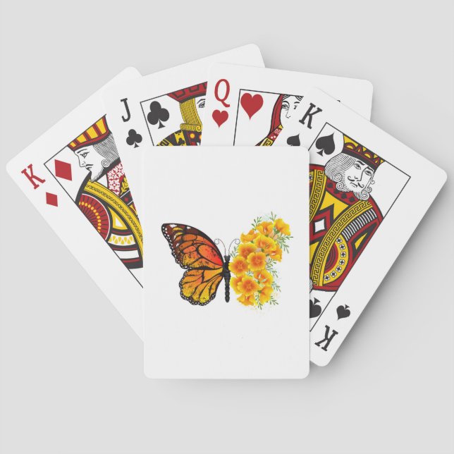 Blume Butterfly mit gelbem Kalifornien-Mohn Spielkarten (Rückseite)