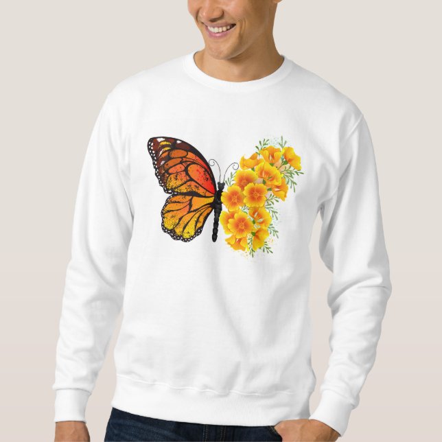 Blume Butterfly mit gelbem Kalifornien-Mohn Sweatshirt (Vorderseite)