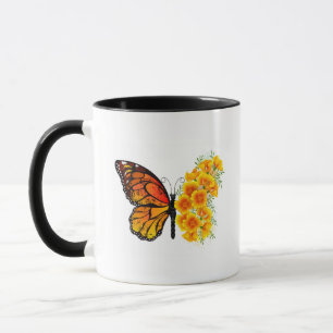 Blume Butterfly mit gelbem Kalifornien-Mohn Tasse