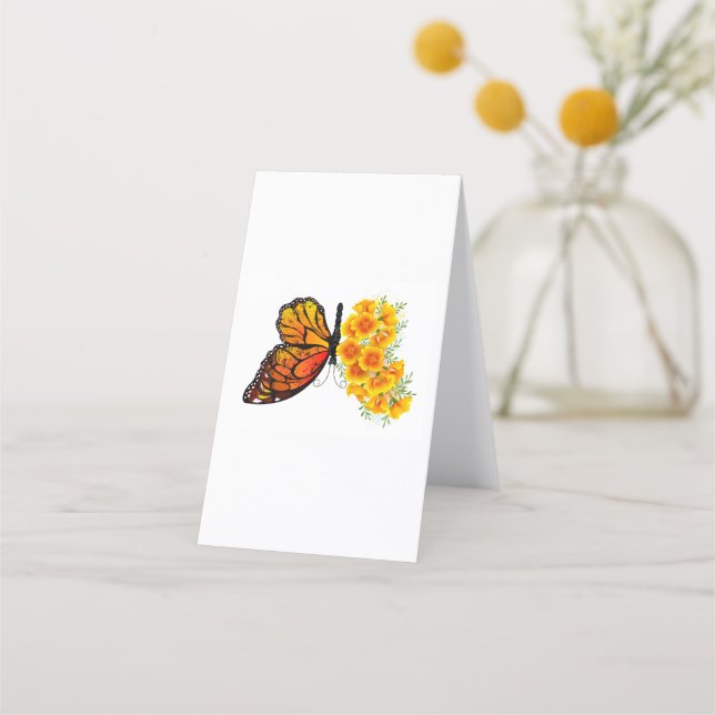 Blume Butterfly mit gelbem Kalifornien-Mohn Terminkarte (Rückseite)
