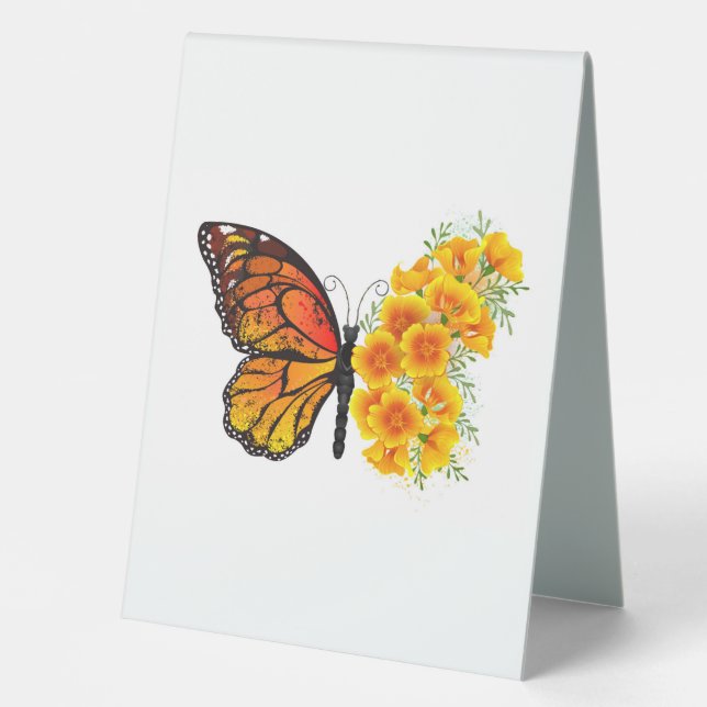 Blume Butterfly mit gelbem Kalifornien-Mohn Tischaufsteller (Vorderseite)