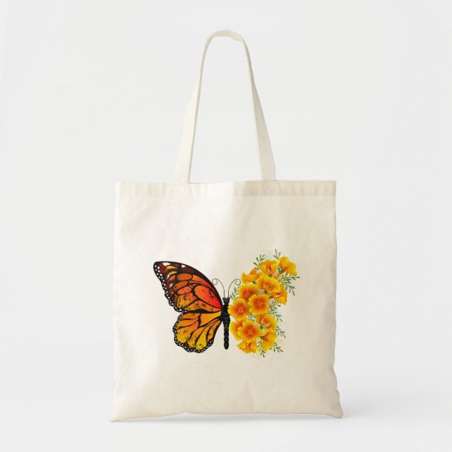 Blume Butterfly mit gelbem Kalifornien-Mohn Tragetasche (Vorne)