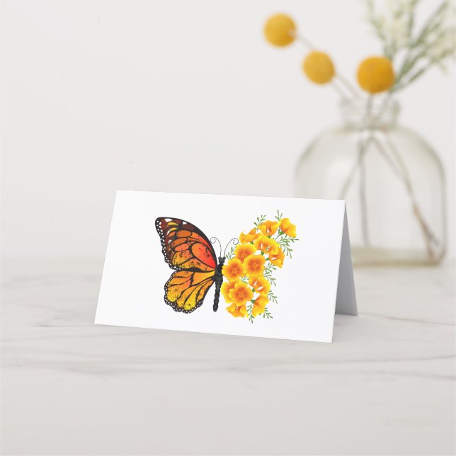 Blume Butterfly mit gelbem Kalifornien-Mohn Treuekarte (Vorderseite)