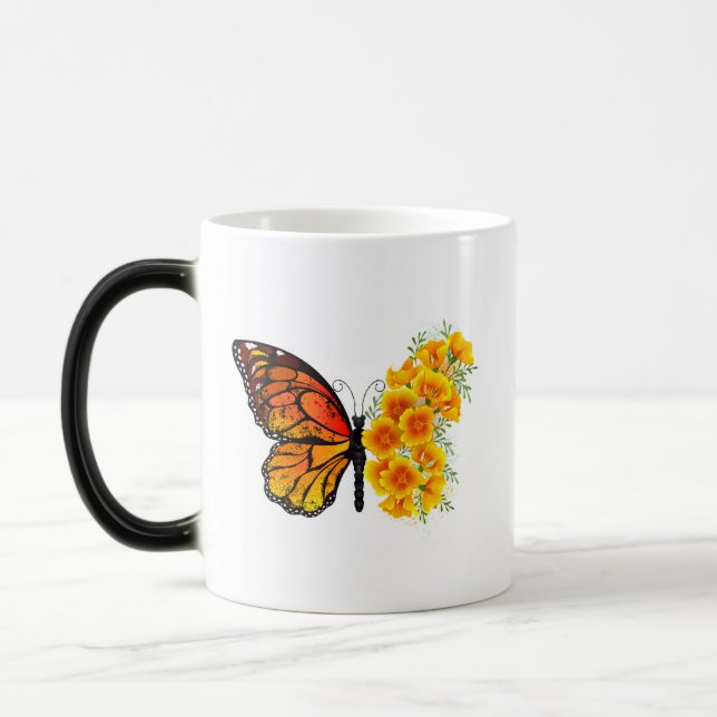 Blume Butterfly mit gelbem Kalifornien-Mohn Verwandlungstasse (Links)