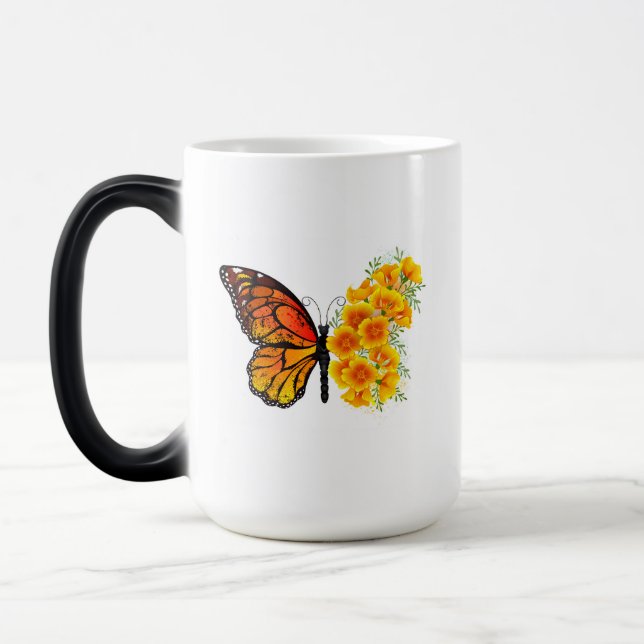 Blume Butterfly mit gelbem Kalifornien-Mohn Verwandlungstasse (Links)
