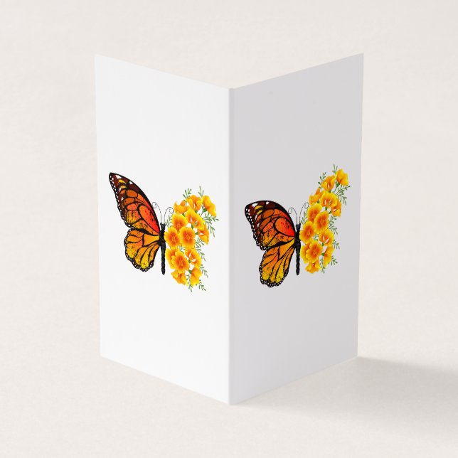 Blume Butterfly mit gelbem Kalifornien-Mohn Visitenkarten (Vorderseite)