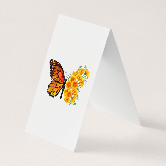 Blume Butterfly mit gelbem Kalifornien-Mohn Visitenkarten (Rückseite)
