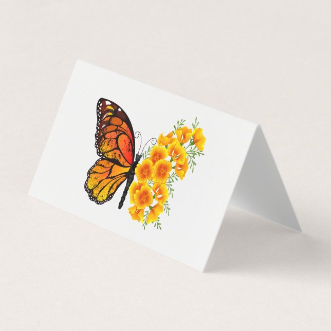 Blume Butterfly mit gelbem Kalifornien-Mohn Visitenkarten (Vorderseite)