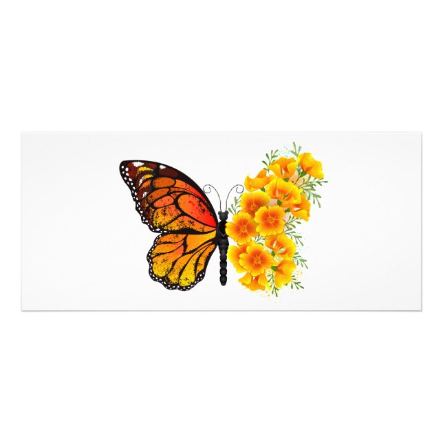 Blume Butterfly mit gelbem Kalifornien-Mohn Werbekarte (Vorne)