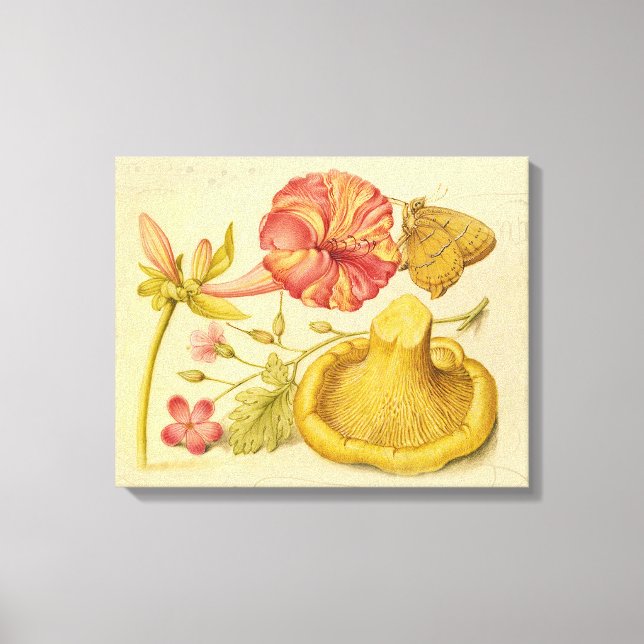 Blume Butterfly Mushroom Wasserfarbe Malerei Leinwanddruck (Vorderseite)