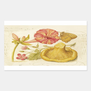 Blume Butterfly Mushroom Wasserfarbe Malerei Rechteckiger Aufkleber