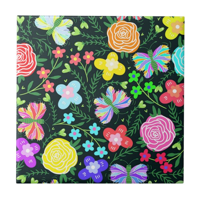 Blume Butterfly Regenbogen Fliese (Vorderseite)