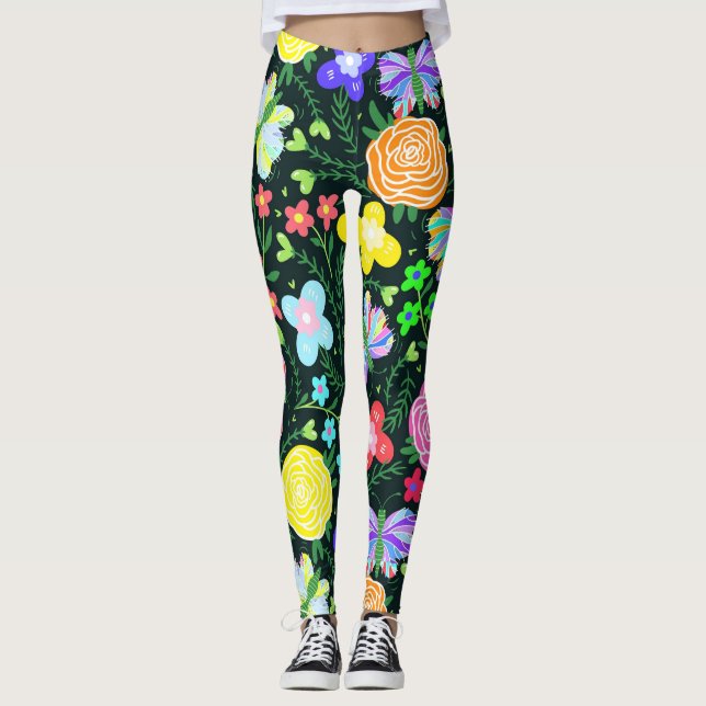 Blume Butterfly Regenbogen Leggings (Vorderseite)