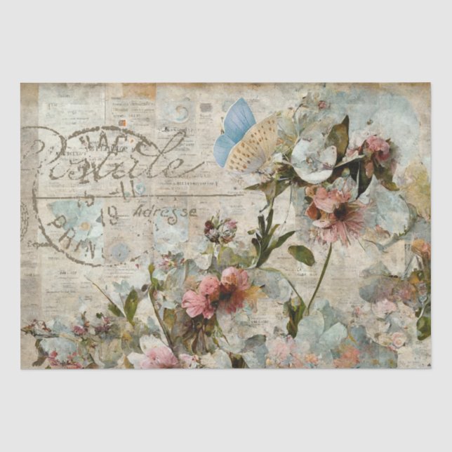 Blume Butterfly Shabby Collage Postale Enttäuschun Seidenpapier (Vorderseite)