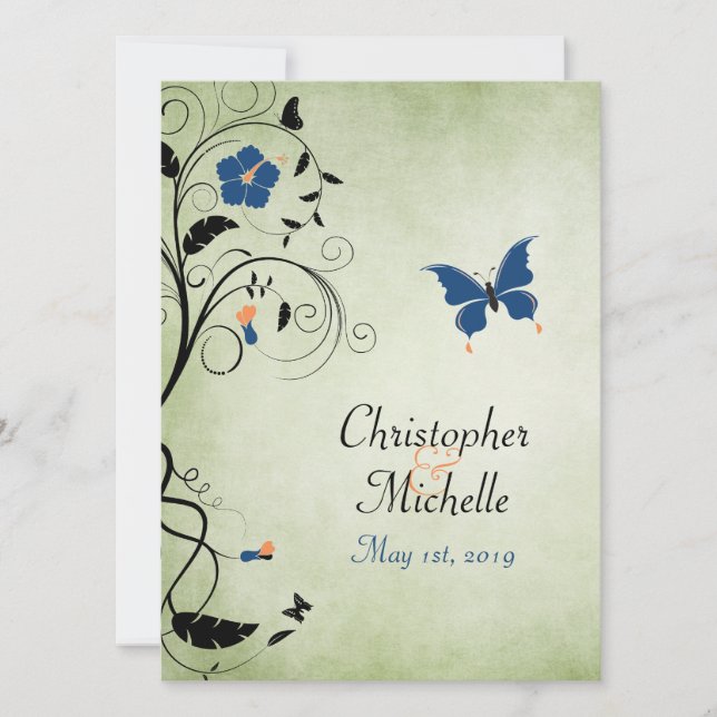 Blume Butterfly Wedding Einladung, Empfang & UAWG Einladung (Vorderseite)
