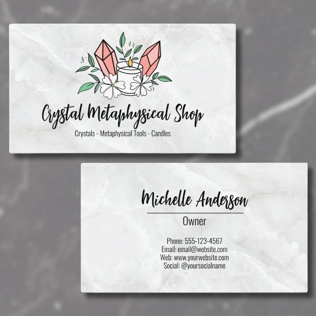 Blume Candle Crystal Metaphysical Shop Visitenkarte (Cute Flowers Candle Pink Crystal Metaphysical Shop Business Card)
