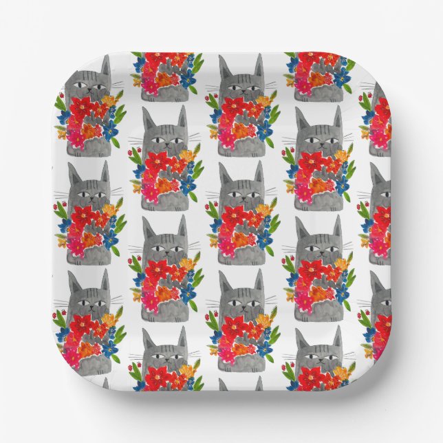 Blume Cat Pappteller (Vorderseite)