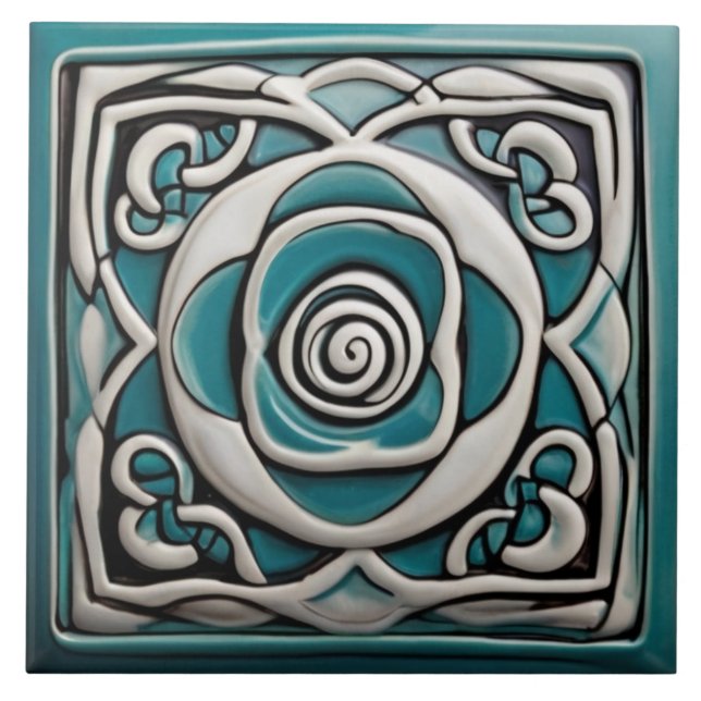 Blume "Celtic Inspiriert Turquoise" und "White Ros Fliese (Vorderseite)