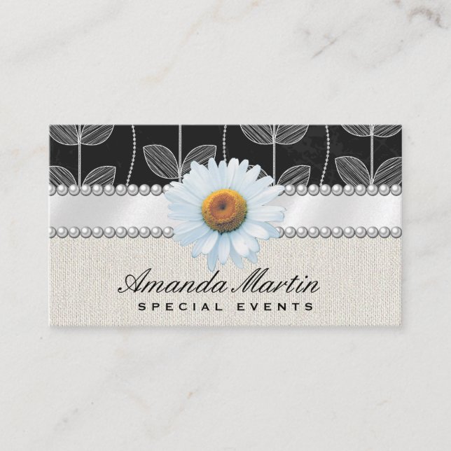 Blume Chalk Doodle | White Blume and Pearls Busi Visitenkarte (Vorderseite)