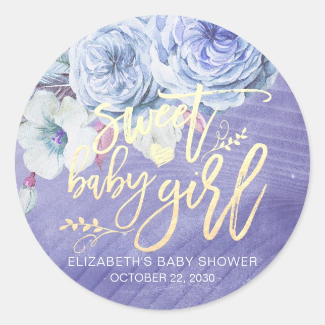 Blume Chic Baby Shower Sweet Baby Girl Runder Aufkleber (Vorderseite)
