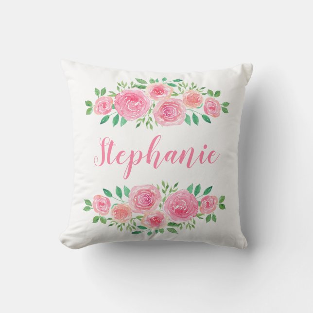 Blume Child Pink Roses Girl's Name Kissen (Vorderseite)