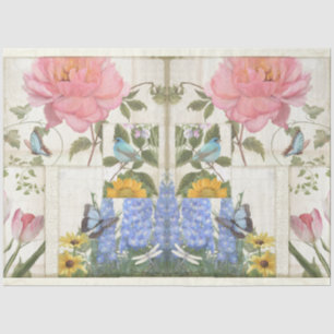 Blume Collage Blue Pink Butterfly Bird Decoupage Seidenpapier
