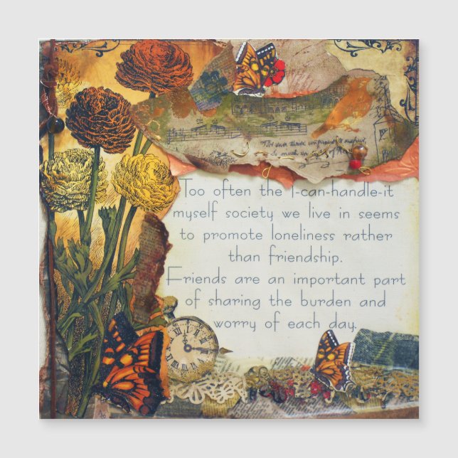 Blume Collage für Freundschaftswerbung Mixed Media Magnetkarte (Vorderseite)