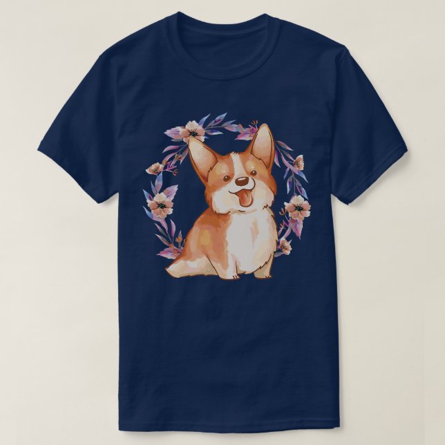 Blume Corgi Dog-950 T-Shirt (Design vorne)