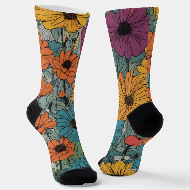 Blume Crew Socks - Stilvolles Blumendesign Socken (Gewinkelt)