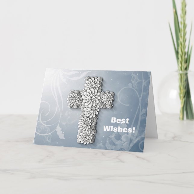 Blume Cross Glückwunsch Taufe Karte (Vorderseite)