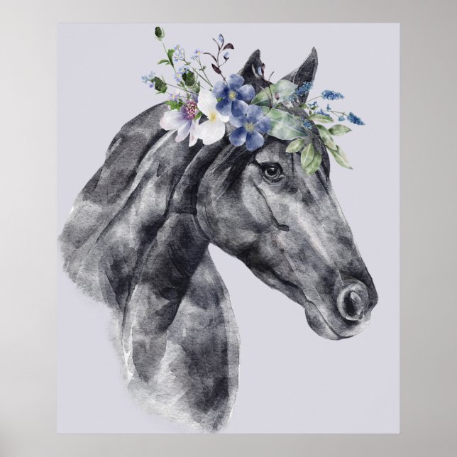 Blume Crown Black Horse Portrait Poster (Vorne)