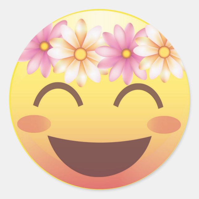 Blume Crown Blushing Emoji Face Sticker (Vorderseite)
