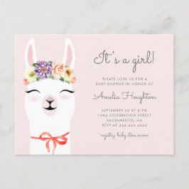 Blume Crown & Llama Girl Babydusche Einladungspostkarte