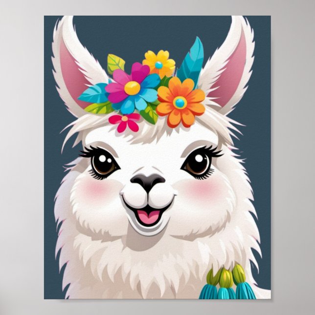 Blume-Crowned Llama Elegance Poster (Vorne)