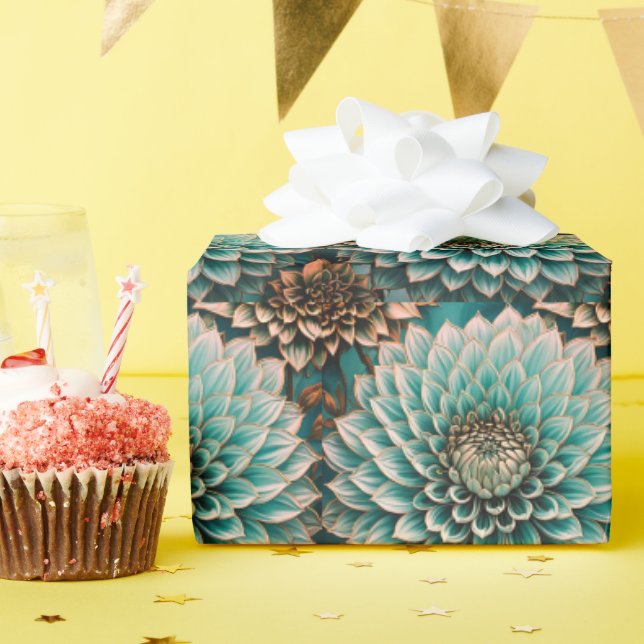 Blume Dahlia Aquamarines Aqua Ticino Geschenkpapier (Geburtstagsparty)