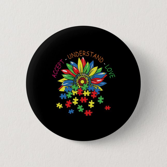 Blume Daisy akzeptieren Liebe Autismus Awarene Button (Vorderseite)