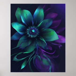 BLUME DARK AQUAMARIN LILA ART POSTER