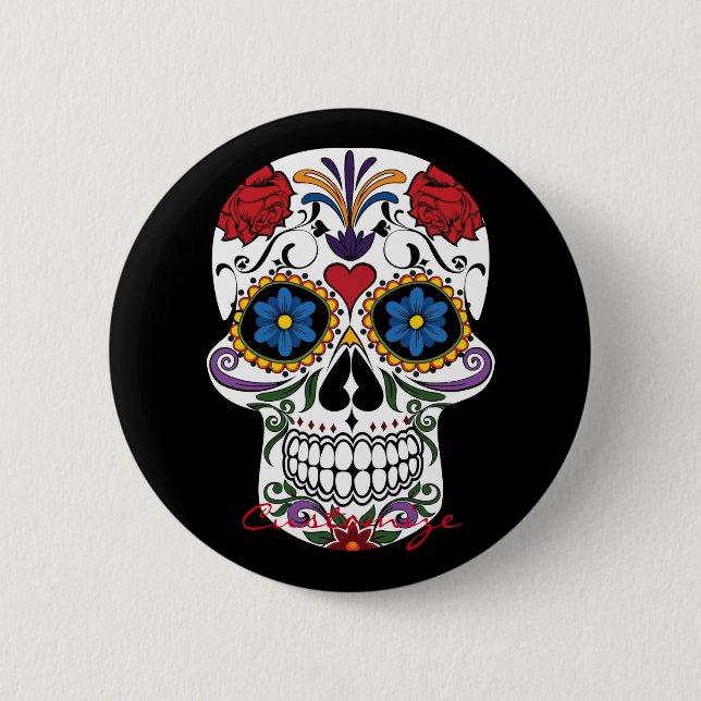 Blume Decorated Human Skull Art Thunder_Cove Button (Vorderseite)